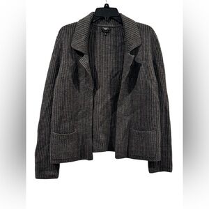 Women’s Talbots Gray 100% Merino Wool Ribbed Knit Cardigan/ Blazer Pockets; PL